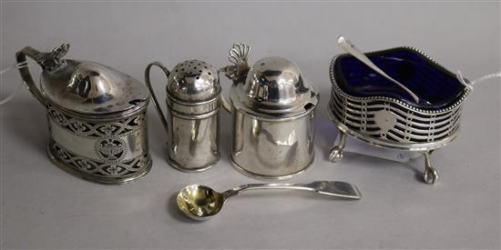 A George III pierced silver oval mustard and five other items,